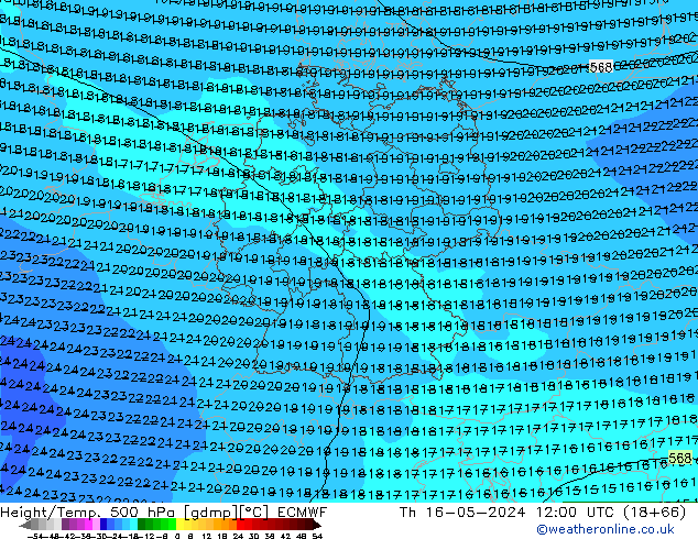 Z500/Rain (+SLP)/Z850 ECMWF Do 16.05.2024 12 UTC