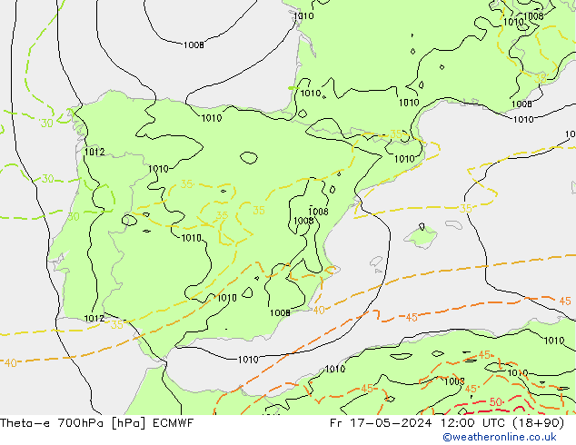 Theta-e 700hPa ECMWF Pá 17.05.2024 12 UTC
