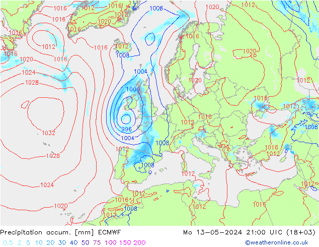 Toplam Yağış ECMWF Pzt 13.05.2024 21 UTC