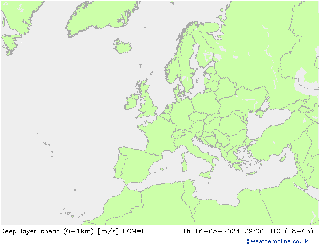 Deep layer shear (0-1km) ECMWF чт 16.05.2024 09 UTC