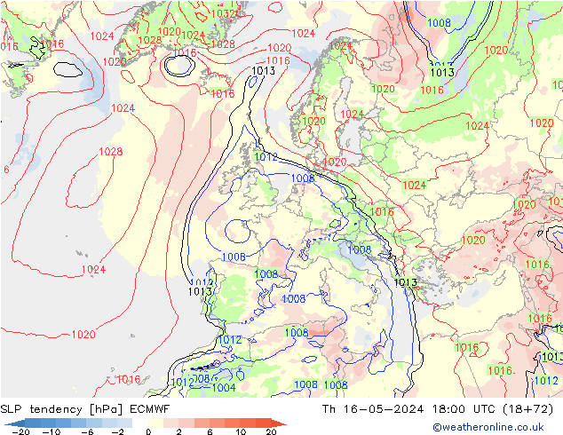 Tendencia de presión ECMWF jue 16.05.2024 18 UTC