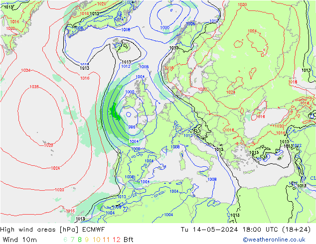 High wind areas ECMWF вт 14.05.2024 18 UTC