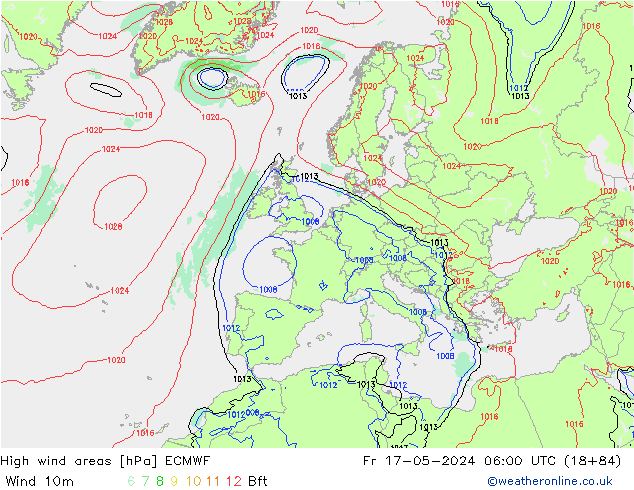 yüksek rüzgarlı alanlar ECMWF Cu 17.05.2024 06 UTC