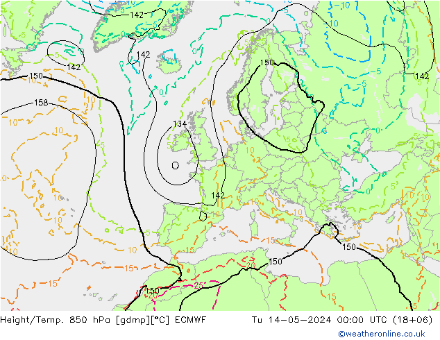 Z500/Rain (+SLP)/Z850 ECMWF 星期二 14.05.2024 00 UTC
