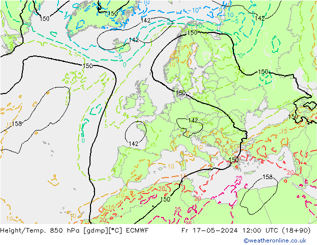 Height/Temp. 850 hPa ECMWF Fr 17.05.2024 12 UTC