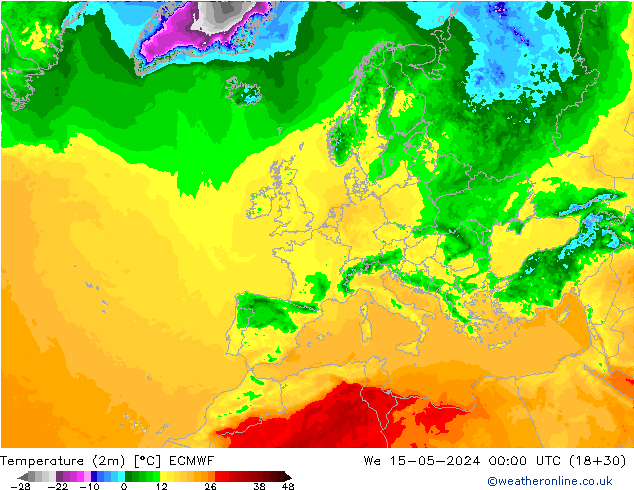 Temperaturkarte (2m) ECMWF Mi 15.05.2024 00 UTC