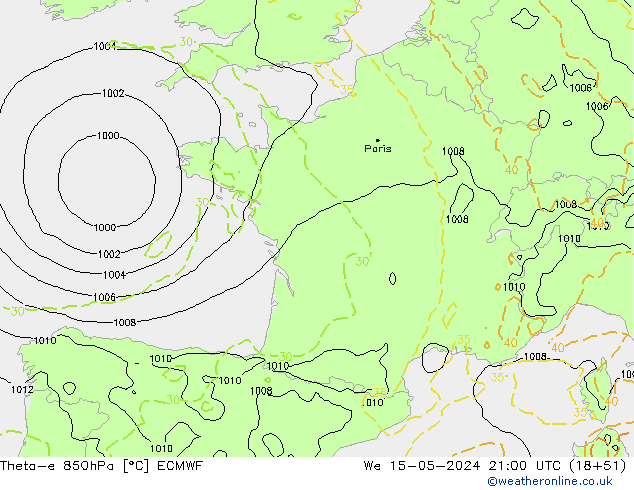 Theta-e 850hPa ECMWF  15.05.2024 21 UTC