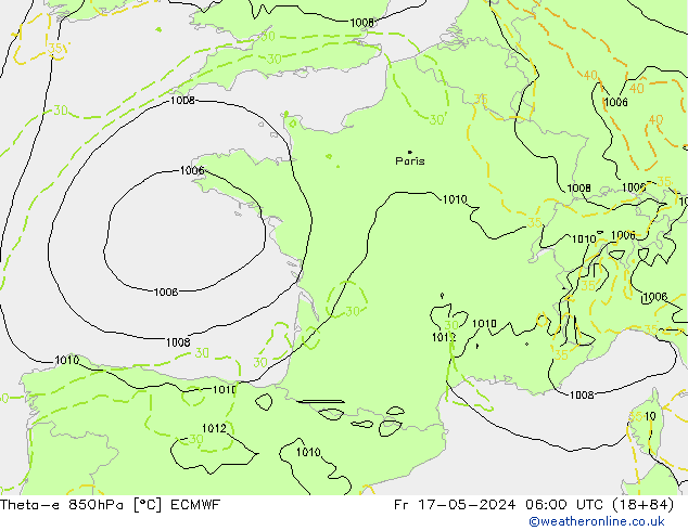Theta-e 850hPa ECMWF Fr 17.05.2024 06 UTC
