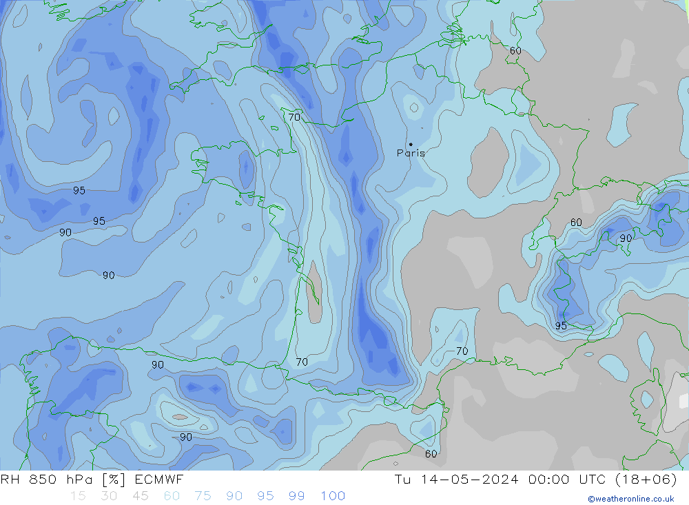 RV 850 hPa ECMWF di 14.05.2024 00 UTC