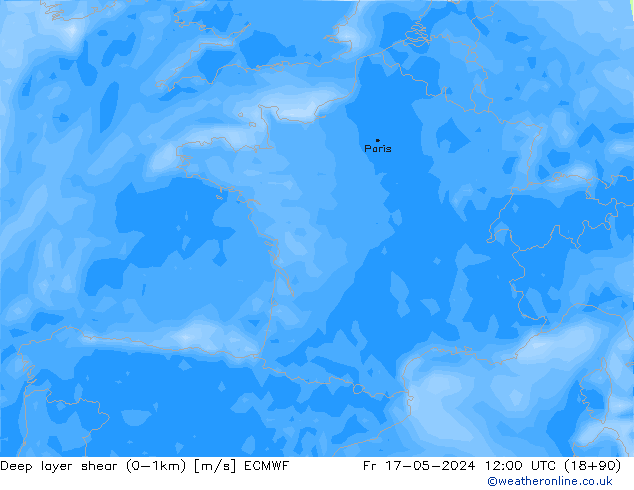 Deep layer shear (0-1km) ECMWF ven 17.05.2024 12 UTC