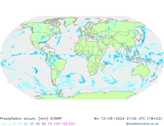 Precipitation accum. ECMWF Mo 13.05.2024 21 UTC