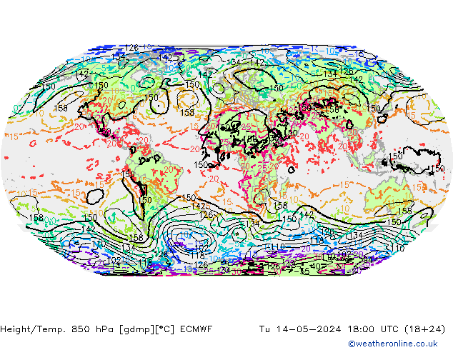 Z500/Rain (+SLP)/Z850 ECMWF Út 14.05.2024 18 UTC