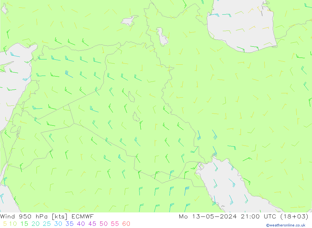 Wind 950 hPa ECMWF Mo 13.05.2024 21 UTC