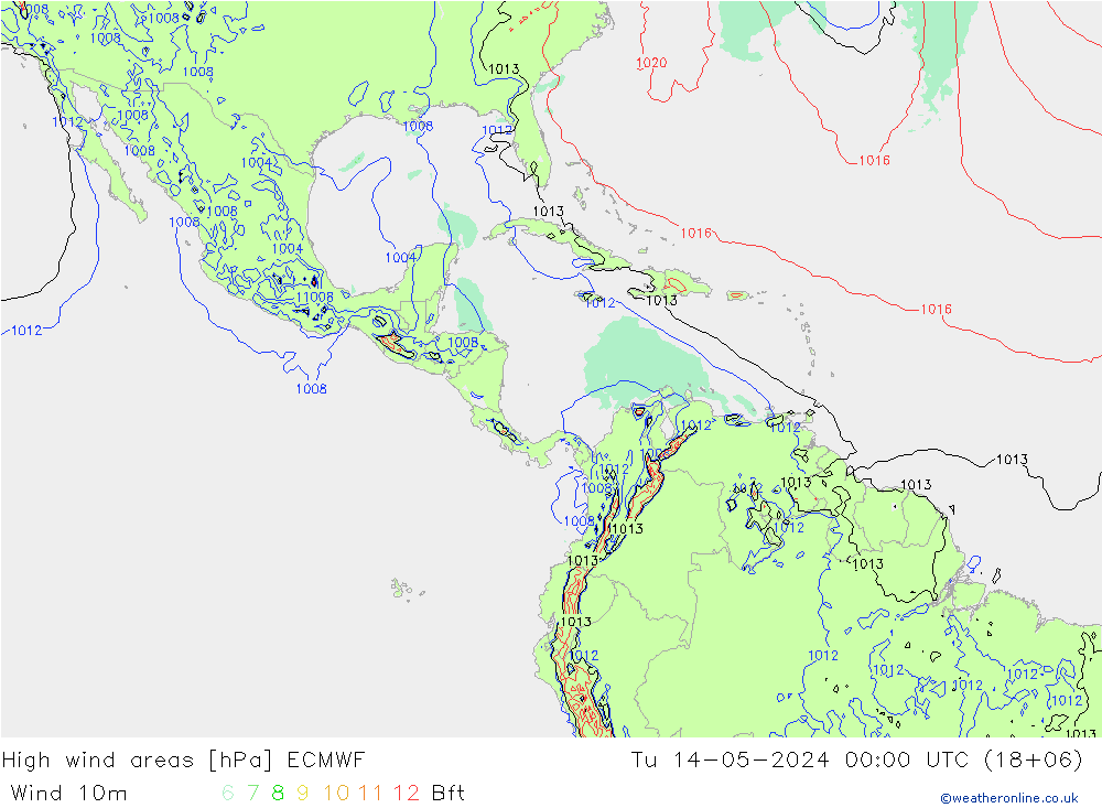 yüksek rüzgarlı alanlar ECMWF Sa 14.05.2024 00 UTC