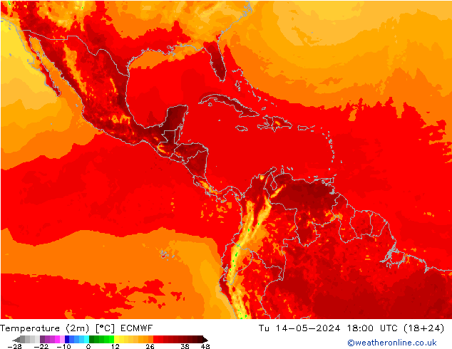 карта температуры ECMWF вт 14.05.2024 18 UTC