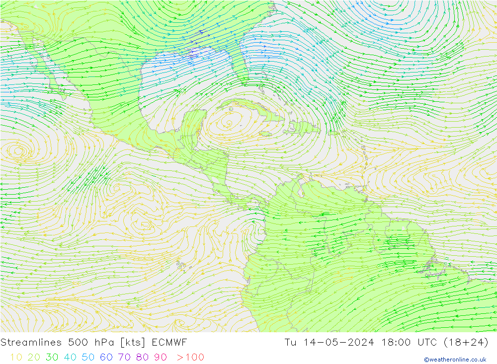ветер 500 гПа ECMWF вт 14.05.2024 18 UTC