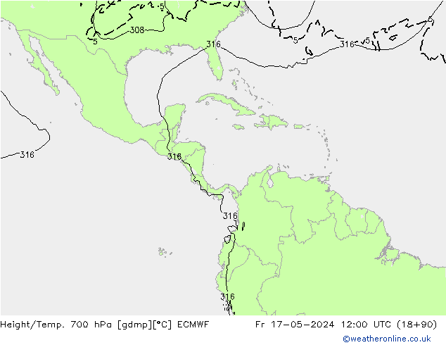 Height/Temp. 700 гПа ECMWF пт 17.05.2024 12 UTC