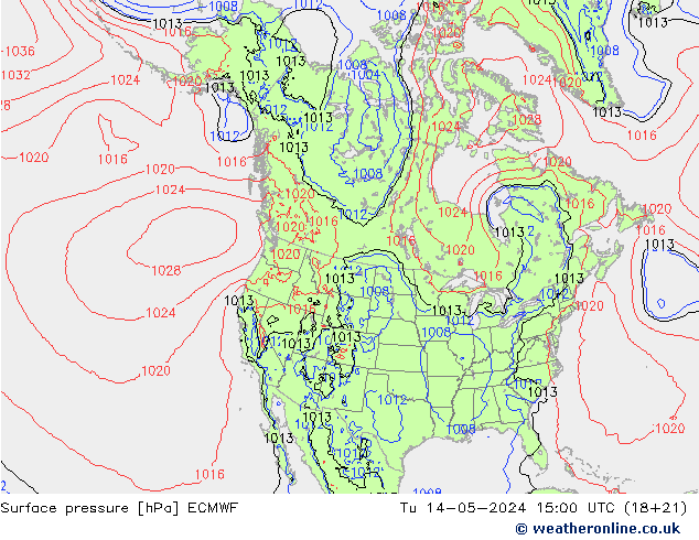Bodendruck ECMWF Di 14.05.2024 15 UTC