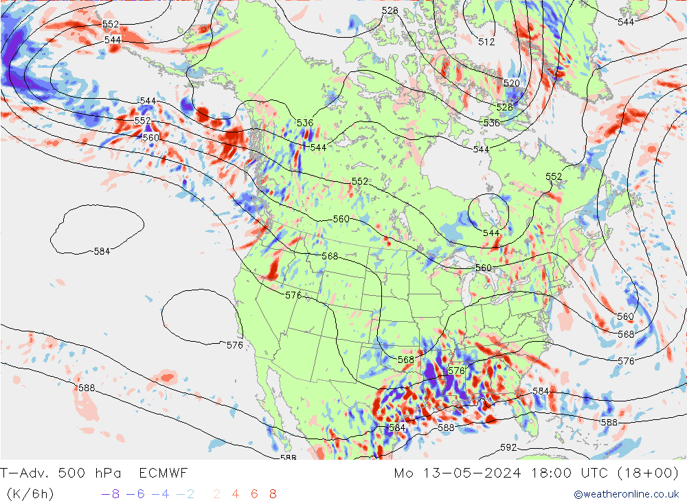 T-Adv. 500 гПа ECMWF пн 13.05.2024 18 UTC