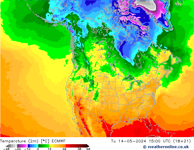 Temperature (2m) ECMWF Út 14.05.2024 15 UTC