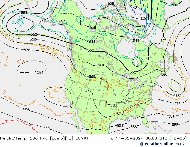 Z500/Rain (+SLP)/Z850 ECMWF Di 14.05.2024 00 UTC