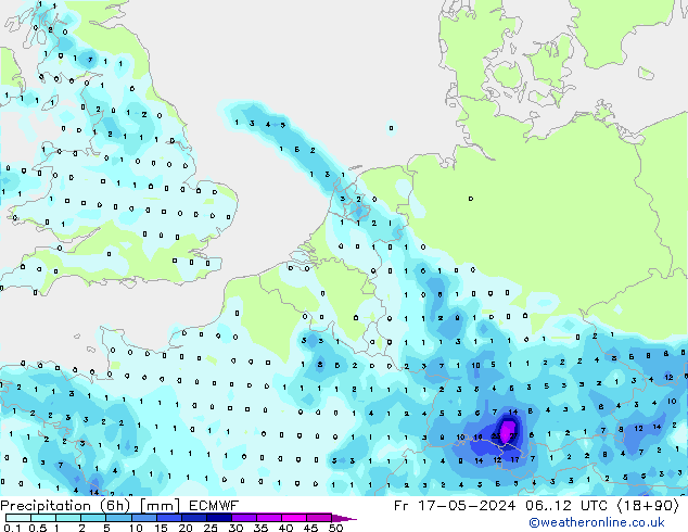 Precipitazione (6h) ECMWF ven 17.05.2024 12 UTC