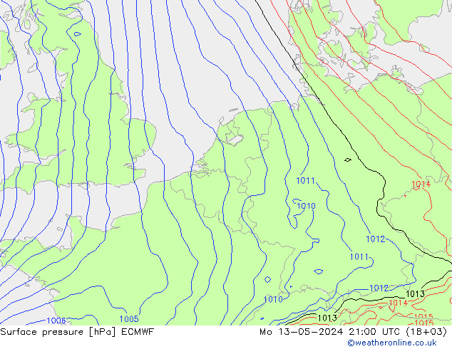 Presión superficial ECMWF lun 13.05.2024 21 UTC