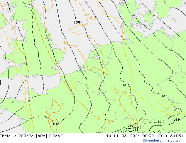 Theta-e 700гПа ECMWF вт 14.05.2024 00 UTC
