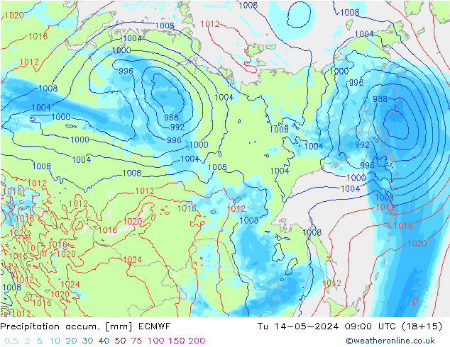 Precipitation accum. ECMWF Tu 14.05.2024 09 UTC