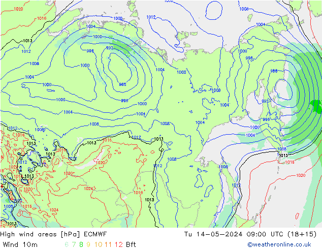 High wind areas ECMWF Tu 14.05.2024 09 UTC