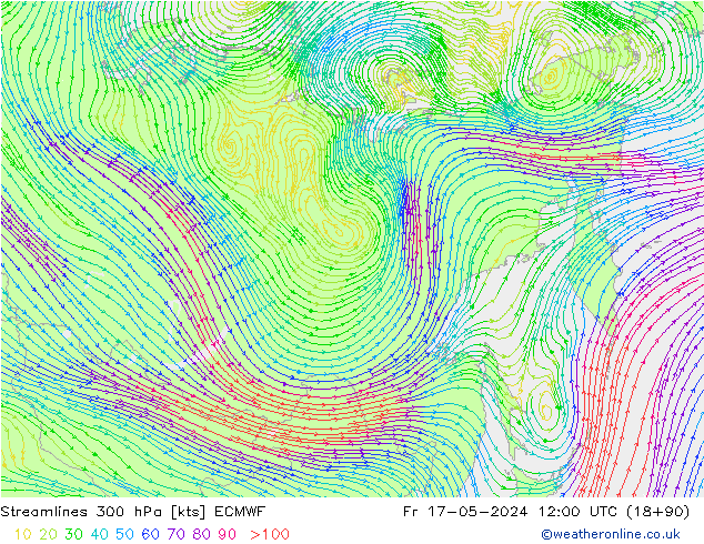 Linea di flusso 300 hPa ECMWF ven 17.05.2024 12 UTC