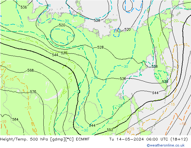 Z500/Yağmur (+YB)/Z850 ECMWF Sa 14.05.2024 06 UTC