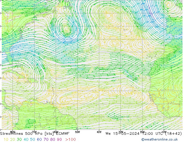 ветер 500 гПа ECMWF ср 15.05.2024 12 UTC