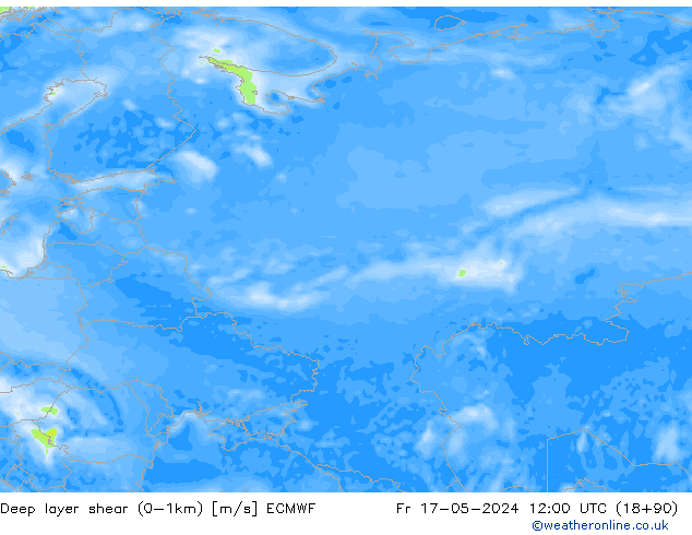 Deep layer shear (0-1km) ECMWF Fr 17.05.2024 12 UTC