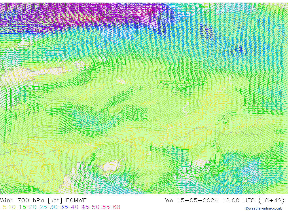 Vento 700 hPa ECMWF Qua 15.05.2024 12 UTC