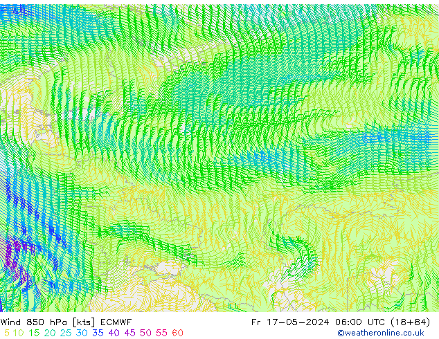 wiatr 850 hPa ECMWF pt. 17.05.2024 06 UTC