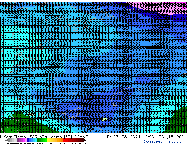 Geop./Temp. 500 hPa ECMWF vie 17.05.2024 12 UTC