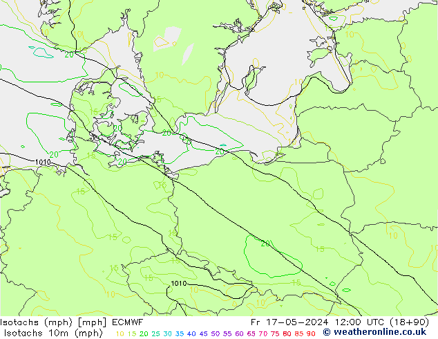 Isotachs (mph) ECMWF ven 17.05.2024 12 UTC