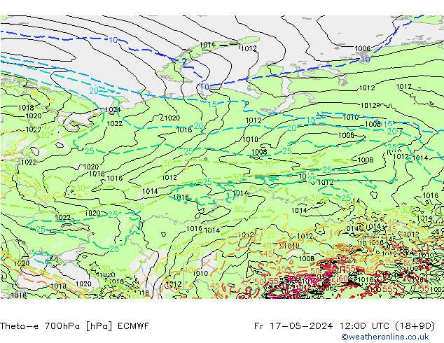 Theta-e 700hPa ECMWF Fr 17.05.2024 12 UTC
