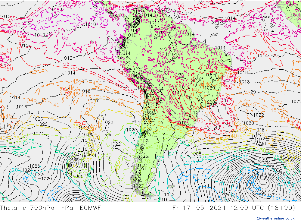 Theta-e 700hPa ECMWF Cu 17.05.2024 12 UTC