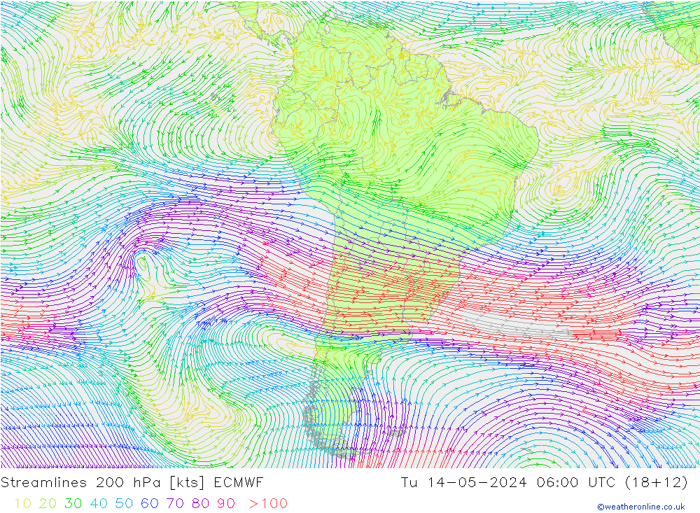 Streamlines 200 hPa ECMWF Tu 14.05.2024 06 UTC