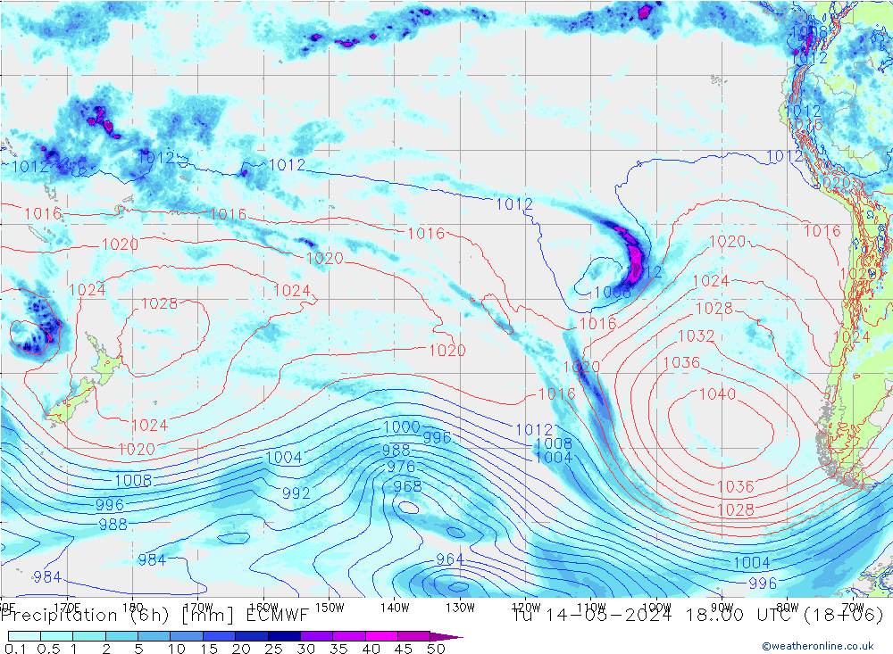 Precipitazione (6h) ECMWF mar 14.05.2024 00 UTC