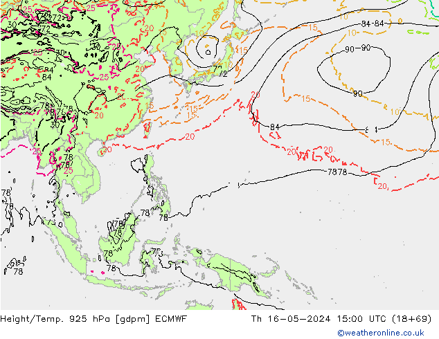 Height/Temp. 925 гПа ECMWF чт 16.05.2024 15 UTC