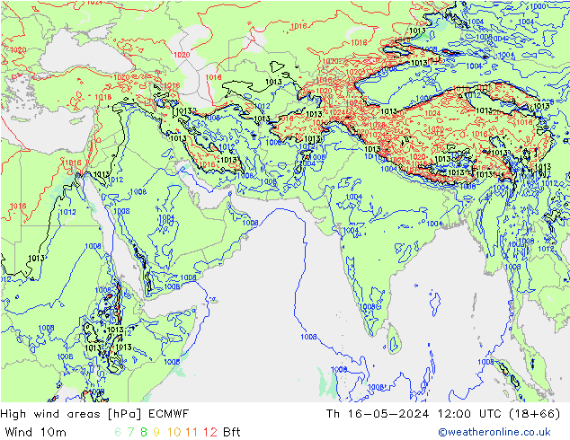 High wind areas ECMWF Qui 16.05.2024 12 UTC