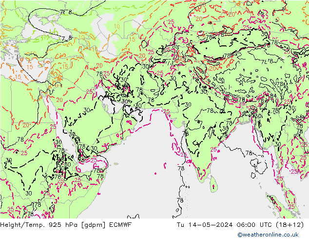 Height/Temp. 925 гПа ECMWF вт 14.05.2024 06 UTC