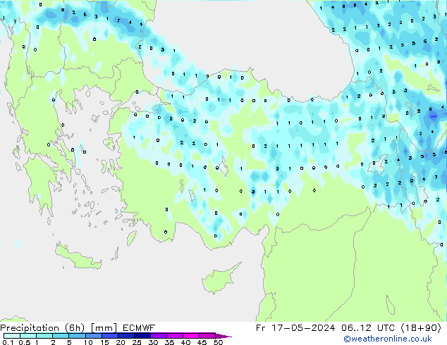 Precipitation (6h) ECMWF Fr 17.05.2024 12 UTC