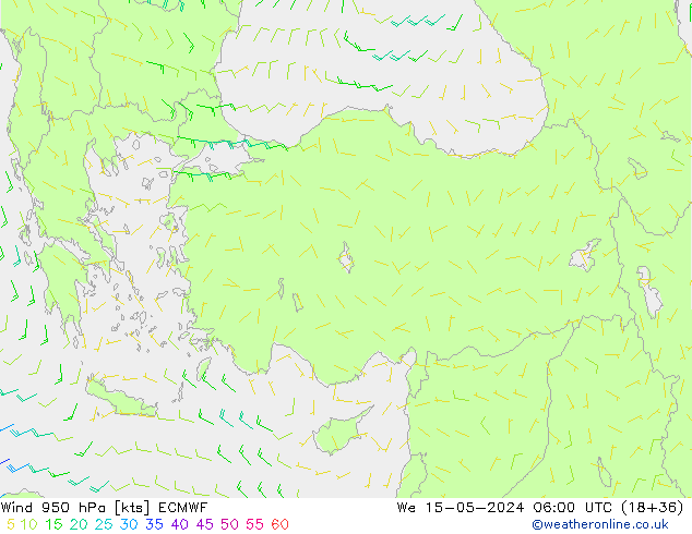 wiatr 950 hPa ECMWF śro. 15.05.2024 06 UTC