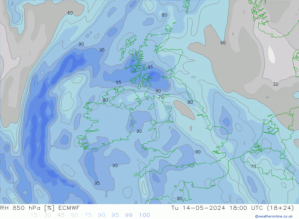 RH 850 hPa ECMWF mar 14.05.2024 18 UTC