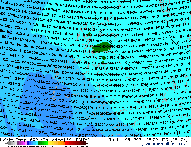 Z500/Yağmur (+YB)/Z850 ECMWF Sa 14.05.2024 18 UTC