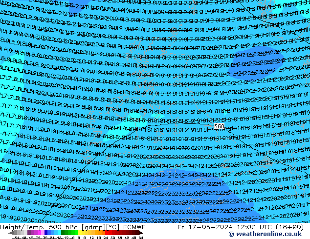 Height/Temp. 500 hPa ECMWF pt. 17.05.2024 12 UTC